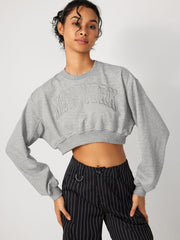 Terry Round Neckline Graphic Crop Sweatshirt