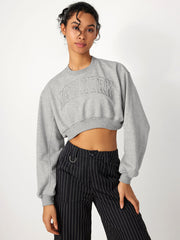 Terry Round Neckline Graphic Crop Sweatshirt