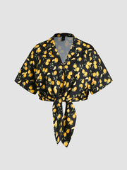 Floral Tie Front Short Sleeve Blouse Curve & Plus