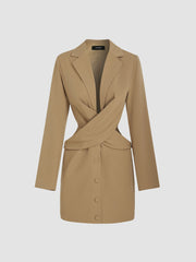 Collar Solid Twist Button Blazer