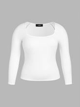 Square Neck Solid Long Sleeve Tee Curve & Plus