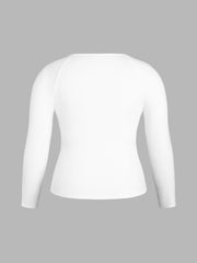 Square Neck Solid Long Sleeve Tee Curve & Plus