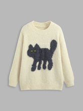 Wool-blend Round Neckline Cat Knitted Long Sleeve Sweater