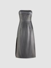 Tube Metallic Split Midi Dress