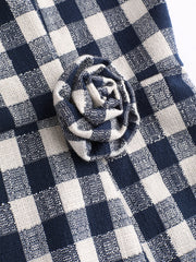 Square Neck Rosette Check Split Mini Dress