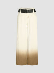 Denim Low Waist Gradient Belted Straight Leg Jeans