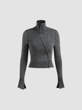 Stand Collar Rivet Zipper Cardigan