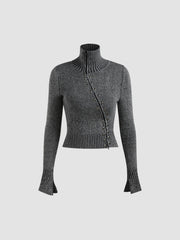 Stand Collar Rivet Zipper Cardigan