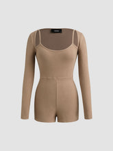 U-neck Solid Long Sleeve Romper