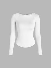 Round Neckline Solid Long Sleeve Tee & Mid Rise Solid Pocket Straight Leg Trousers With Belt Set