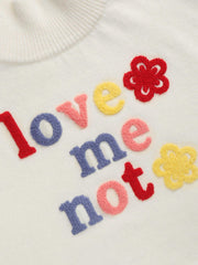 LOVE ME NOT High Neck Flower Knitted Crop Sweater