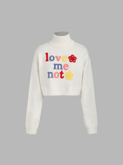 LOVE ME NOT High Neck Flower Knitted Crop Sweater