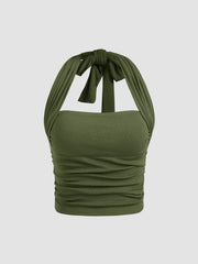 Two Way Solid Halter Crop Top