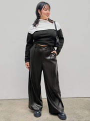 Faux Leather Solid High Waist Wide Leg Trousers Curve & Plus
