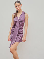 Collar V Neck Ruched Mini Dress