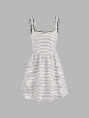 Tweed U-neckline Solid Mini Dress