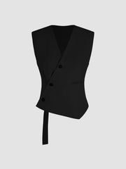 V-Neck Asymmetrical Belted Waistcoat