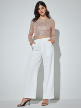 Sequin Long Sleeve Crop Blouse