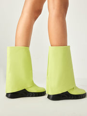 Bold embossed Faux Leather Platform Wedge Fold-over Boots