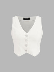 Denim V-neck Button Crop Vest