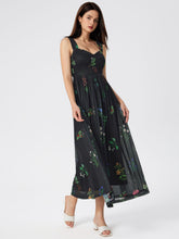 Square Neck Floral Mesh Maxi Dress