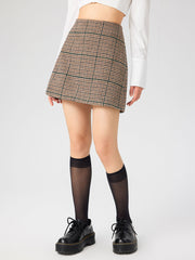 Tweed Mid Waist Check Mini Skirt