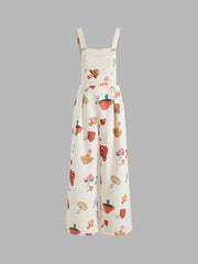 Corduroy Square Neck Mushroom Zipper Jumpsuit