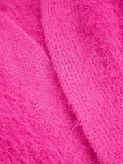 Fuzzy V-neck Solid Cardigan With Scarf