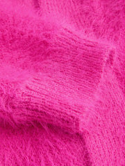 Fuzzy V-neck Solid Cardigan With Scarf