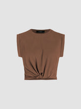 Solid Round Neckline Twist Short Sleeve Crop Top
