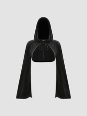 Velvet Hooded Solid Knotted Long Sleeve Crop Top