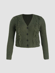 V-neck Solid Knitted Button Cardigan Curve & Plus
