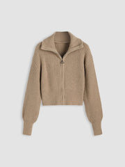 Solid Knit Polo Zipper Cardigan