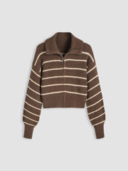 Solid Knit Polo Zipper Cardigan