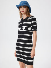 Knit Polo Striped Heart Mini Dress