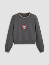 Round Neckline Graphic Bear Long Sleeve Sweater