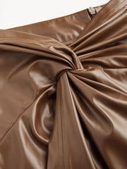 Faux Leather High Waist Twist Split Maxi Skirt
