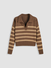 Striped Collar Knit Polo Top