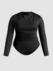 Round Neckline Solid Ruched Bodysuit Curve & Plus