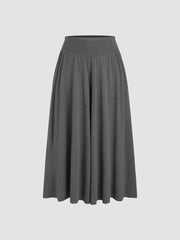 Solid Jersey Middle Waist Ruffle Pocket Wide Leg Trousers Curve & Plus