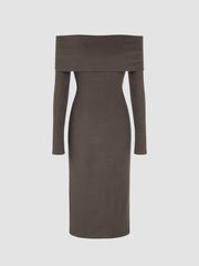 Jersey Off-shoulder Solid Split Midi Dress