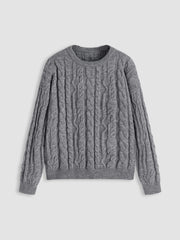 Cable Knit Round Neckline Long Sleeve Sweater