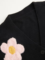 V-neck Graphic Floral Button Cardigan