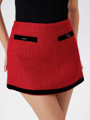 Tweed Mid Waist Zip Button Mini Skirt