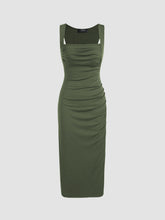 Square Neck Ruched Sleeveless Midi Dress