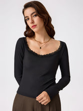 U-neck Solid Lace Long Sleeve Tee
