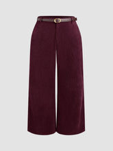 Corduroy Middle Waist Pocket Straight Leg Trousers With Belt Curve & Plus