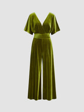 Velvet V-neck Solid Ruffle Jumpsuit