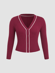 V-neck Rib Knit Button Cardigan Curve & Plus