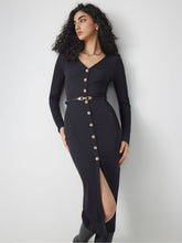 V-neck Button Maxi Dress